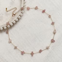 Chip Bead Charm Natural Stone Necklace Stainless Steel Tiny Chain Irregular Pink Quartz Amethysts Citrines Purple Crystal Choker
