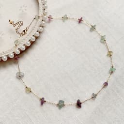 Chip Bead Charm Natural Stone Necklace Stainless Steel Tiny Chain Irregular Pink Quartz Amethysts Citrines Purple Crystal Choker