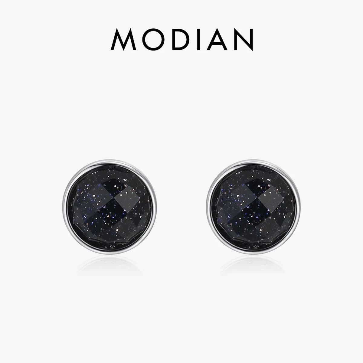 MODIAN 925 Sterling Silver Natural Aventurine Sparkling Round Stud Earrings For Women Birthday Fine Jewelry Gift Accessories