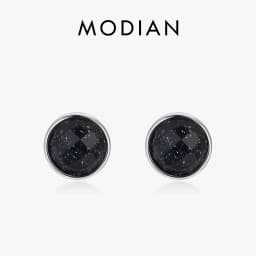MODIAN 925 Sterling Silver Natural Aventurine Sparkling Round Stud Earrings For Women Birthday Fine Jewelry Gift Accessories