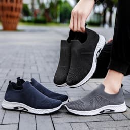 Men Slip‑on Flying‑knit Sneakers Breathable Mesh Lightweight Walking Loafers Casual Shoes