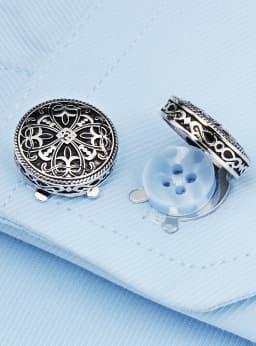 Antique Gold Silver Cufflinks and Tuxedo Studs Set Vintage Enamel Hollow Royal Pattern High End Mens Jewelry Gifts for Wedding