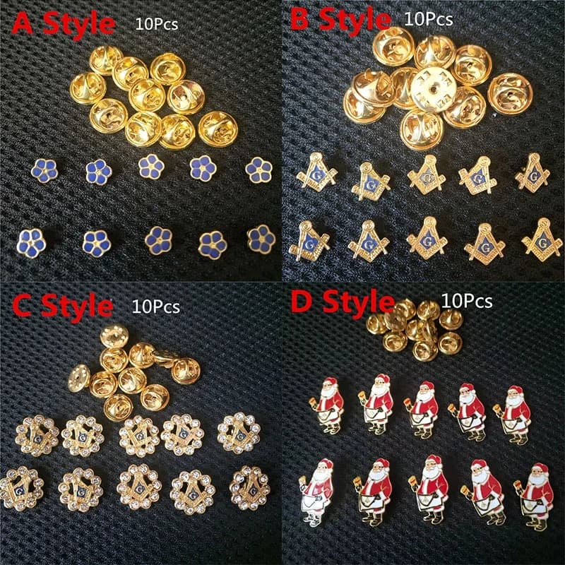 10Pcs/Set Classic Metal Freemasons Brooch Rhinestone Santa Claus Masonic Pins Brooches Party Jewelry Accessories Xmas Gifts