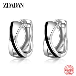 ZDADAN 925 Sterling Silver Geometric Hoop Earrings For Women Fashion Jewelry Accessories