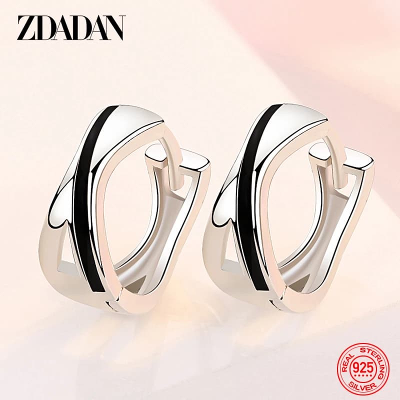 ZDADAN 925 Sterling Silver Geometric Hoop Earrings For Women Fashion Jewelry Accessories