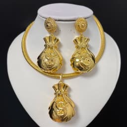 African Jewelry Set Irregular Design Hoop Earrings and Pendant 2PCS Set for Weddings Bridal Necklace Earrings Accessory