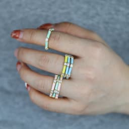 CZ Stacking Band Ring Gold Color Pastel Enamel Sparking Cubic Zirconia Eternty Rings