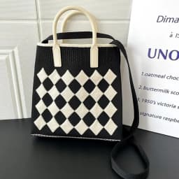Contrasting Colors Knit Handbag Handmade Rhombic Lattice High-capacity Phone Bag Knit Knot Wrist Bag Women