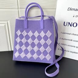 Contrasting Colors Knit Handbag Handmade Rhombic Lattice High-capacity Phone Bag Knit Knot Wrist Bag Women