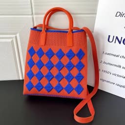 Contrasting Colors Knit Handbag Handmade Rhombic Lattice High-capacity Phone Bag Knit Knot Wrist Bag Women