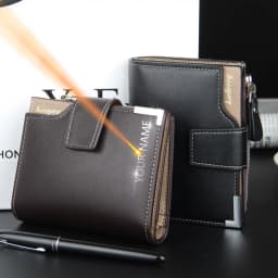 Short Luxury Men Wallets Zipper Coin Pocket Card Holder Male Wallet Clutch Photo Holder Name Engraved Brand Man Wallet