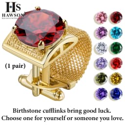 Men Birthstone Cufflinks Gold Mesh Chain Oval Crystal Zircon Cuff Links for French Shirt Birthday Gift for Men HAWSON