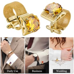 Men Birthstone Cufflinks Gold Mesh Chain Oval Crystal Zircon Cuff Links for French Shirt Birthday Gift for Men HAWSON