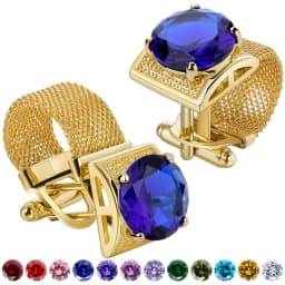 Men Birthstone Cufflinks Gold Mesh Chain Oval Crystal Zircon Cuff Links for French Shirt Birthday Gift for Men HAWSON