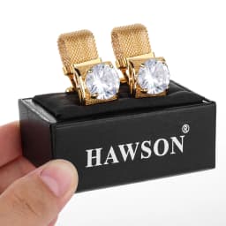 Men Birthstone Cufflinks Gold Mesh Chain Oval Crystal Zircon Cuff Links for French Shirt Birthday Gift for Men HAWSON