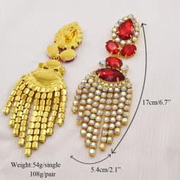 Rhinestones SS28 Dazzling17CM Long Tassel Clip on Earring for Women Jewelry Crystal AB Big Size Accessories for Drag Queen
