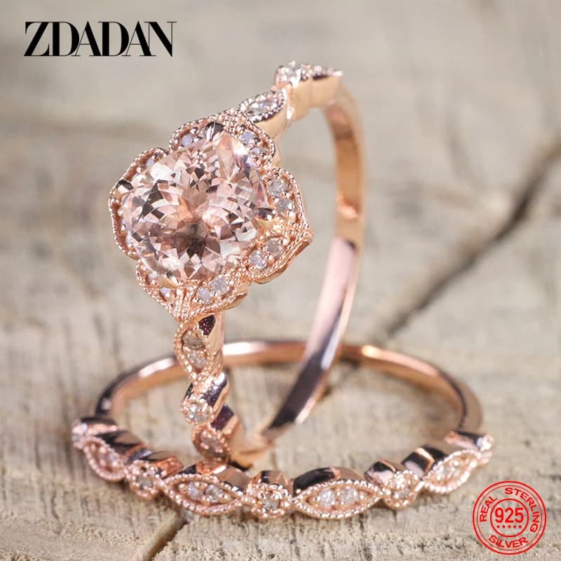 ZDADAN 925 Sterling Silver 18K Rose Gold CZ Rings For Women Wedding Jewelry Party Gift