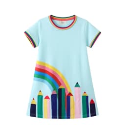 Jumping Meters 2-8T School Princess Girls Dresses Animals Applique Summer Short Sleeve Baby Clothes Birthday Frocks Costume