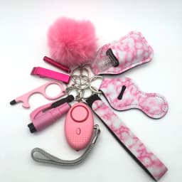 10-12PCS Girl Safety Keychain Supply Self Defense Keychain For Women Bottle Opener Pom Pom Fur Ball Wristlet Card Grabber