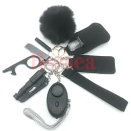 10-12PCS Girl Safety Keychain Supply Self Defense Keychain For Women Bottle Opener Pom Pom Fur Ball Wristlet Card Grabber