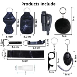 10-12PCS Girl Safety Keychain Supply Self Defense Keychain For Women Bottle Opener Pom Pom Fur Ball Wristlet Card Grabber