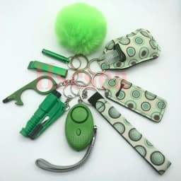 10-12PCS Girl Safety Keychain Supply Self Defense Keychain For Women Bottle Opener Pom Pom Fur Ball Wristlet Card Grabber