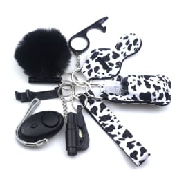 10-12PCS Girl Safety Keychain Supply Self Defense Keychain For Women Bottle Opener Pom Pom Fur Ball Wristlet Card Grabber