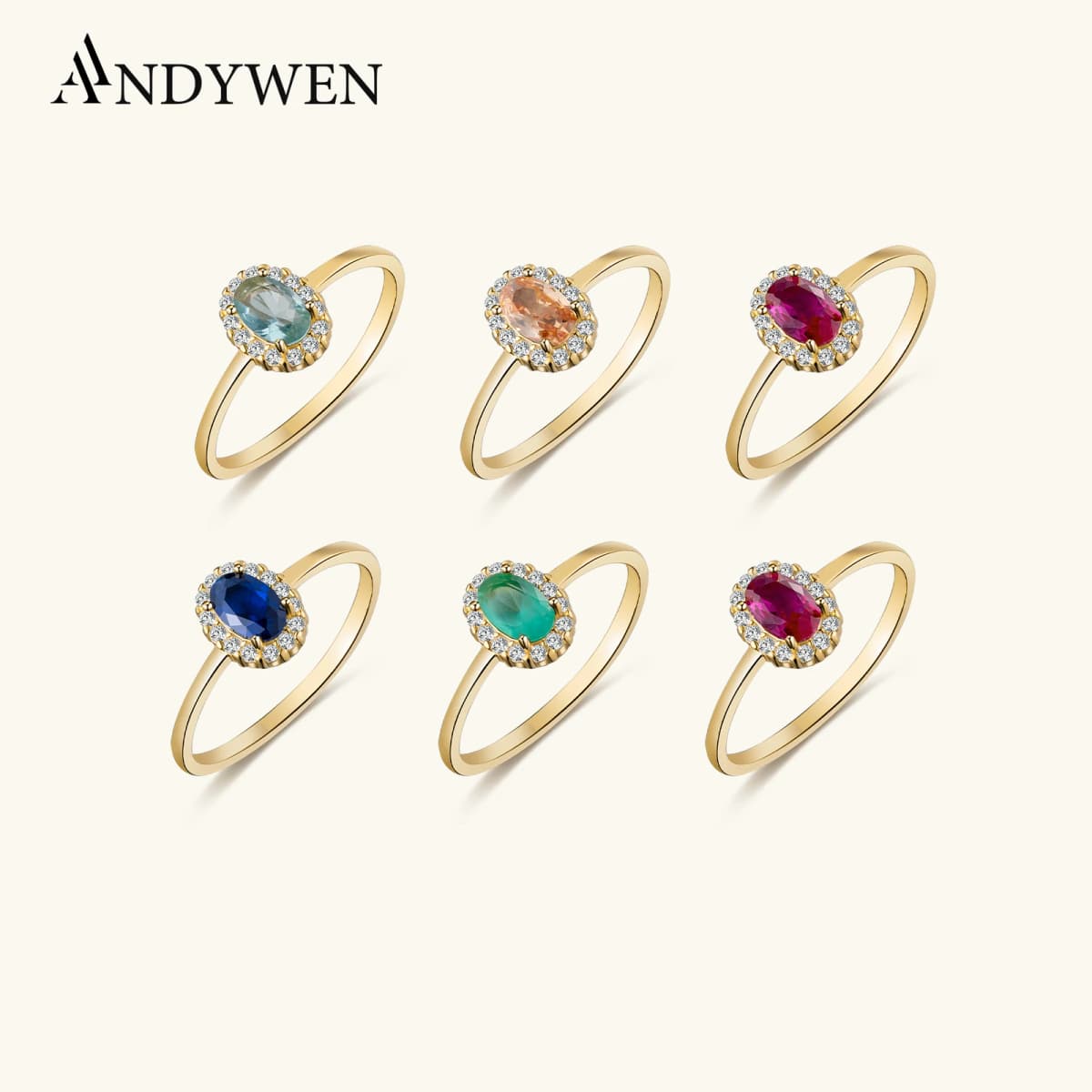 ANDYWEN 100% 925 Sterling Silver Gold Anillo Roseton Aguamarina Blue Champagne Zircon Women Luxury Fine Jewelry Crystal Jewels
