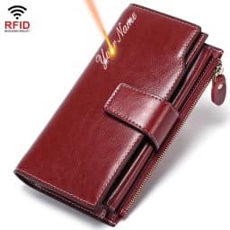 New Rfid Long Women Wallets Clutch Zipper Coin Pocket Female Print Wallet Quality Card Holder Genuine Leather Women Purse