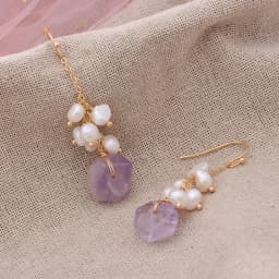 Original Handmade 14K Gold Filled Natural Freshwater Pearl Irregular Amethyst Ladies Drop Earrings Jewelry Women Wedding Gift