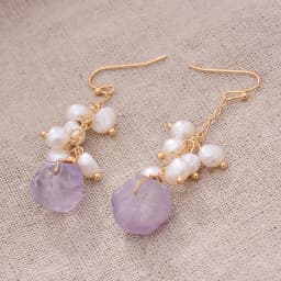 Original Handmade 14K Gold Filled Natural Freshwater Pearl Irregular Amethyst Ladies Drop Earrings Jewelry Women Wedding Gift