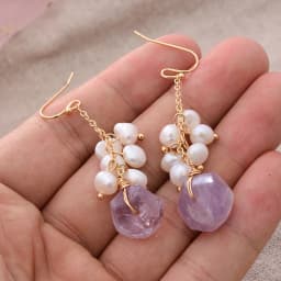 Original Handmade 14K Gold Filled Natural Freshwater Pearl Irregular Amethyst Ladies Drop Earrings Jewelry Women Wedding Gift