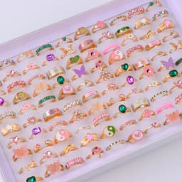 30Pcs/Lot Elegant Fashion Butterfly Colorful Flower Snake Inlaid Rhinestone Rings Romantic Women Proposal Jewelry Party Gifts