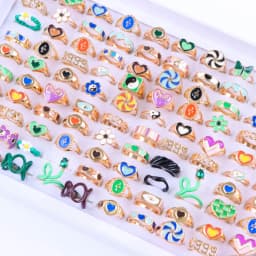 30Pcs/Lot Elegant Fashion Butterfly Colorful Flower Snake Inlaid Rhinestone Rings Romantic Women Proposal Jewelry Party Gifts