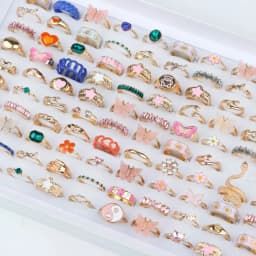 30Pcs/Lot Elegant Fashion Butterfly Colorful Flower Snake Inlaid Rhinestone Rings Romantic Women Proposal Jewelry Party Gifts
