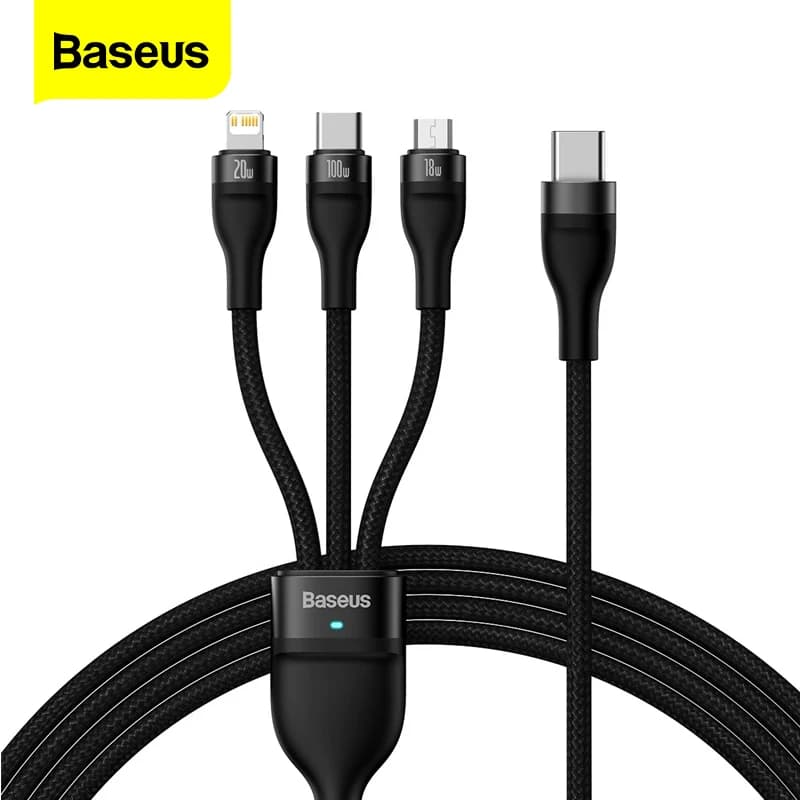 Baseus 3 in 1 USB C Cable for iPhone 13 12 Pro 11 XR Charger Cable 100W Micro USB Type C Cable for Macbook Pro Samsung Xiaomi