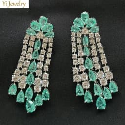 Luxury Women Earrings Long Tassel Party Bridal Wedding Jewelry Green Red Purple Zircon Small Water Drop Earrings for Women Gift