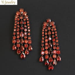 Luxury Women Earrings Long Tassel Party Bridal Wedding Jewelry Green Red Purple Zircon Small Water Drop Earrings for Women Gift