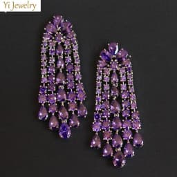 Luxury Women Earrings Long Tassel Party Bridal Wedding Jewelry Green Red Purple Zircon Small Water Drop Earrings for Women Gift