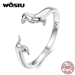 WOSTU 925 Sterling Silver Dachshund Dog Rings Adjustable Cut Animal Open Ring for Women Original Pet Lover Fine Jewelry Gift