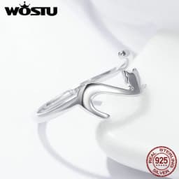 WOSTU 925 Sterling Silver Dachshund Dog Rings Adjustable Cut Animal Open Ring for Women Original Pet Lover Fine Jewelry Gift