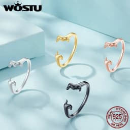 WOSTU 925 Sterling Silver Dachshund Dog Rings Adjustable Cut Animal Open Ring for Women Original Pet Lover Fine Jewelry Gift