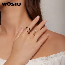 WOSTU 925 Sterling Silver Dachshund Dog Rings Adjustable Cut Animal Open Ring for Women Original Pet Lover Fine Jewelry Gift
