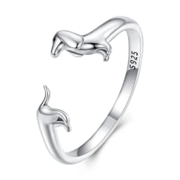 WOSTU 925 Sterling Silver Dachshund Dog Rings Adjustable Cut Animal Open Ring for Women Original Pet Lover Fine Jewelry Gift