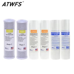 ATWFS Water Filter Cartridge 2pcs 5Micron PPF Cotton+ 2pcs 1Micron PPF Cotton+ 2 pcs Activated Carbon Reverse Osmosis System