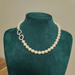 Exquisite Double Camellia Buckle Glass Faxu Pearl Necklace Short  Chain  Choker Jewelry