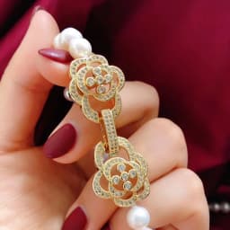 Exquisite Double Camellia Buckle Glass Faxu Pearl Necklace Short  Chain  Choker Jewelry