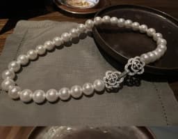 Exquisite Double Camellia Buckle Glass Faxu Pearl Necklace Short  Chain  Choker Jewelry