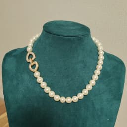 Exquisite Double Camellia Buckle Glass Faxu Pearl Necklace Short  Chain  Choker Jewelry