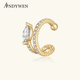 ANDYWEN 925 Sterling Silver 2023 Clear CZ Marqulse Earcuff Cuff Earring Non Piercing Clips Luxury Fine Jewelry Gift